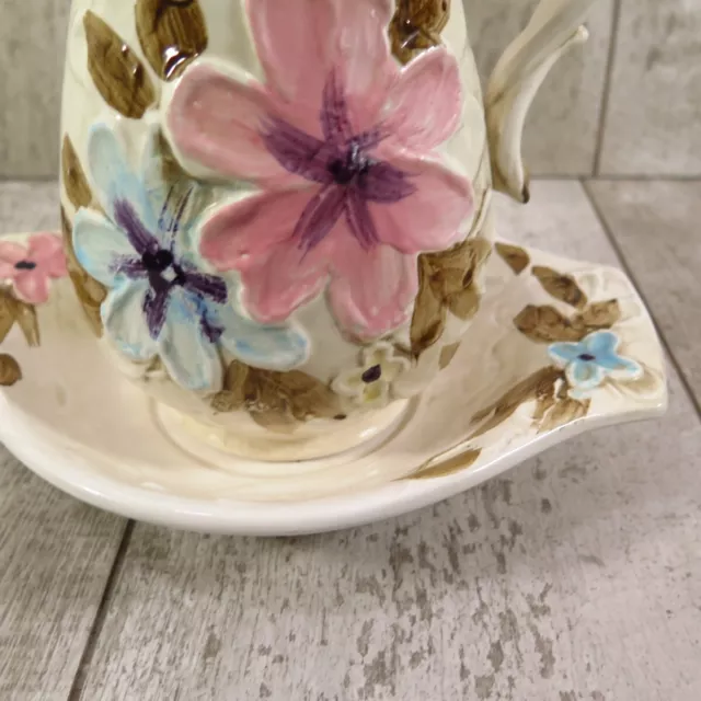 Vintage Napco Ware Pitcher & Basin Bowl Saucer Hand Painted Flowers C-7810 Set 3