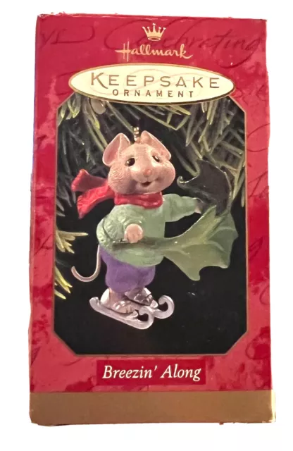 HALLMARK BREEZIN' ALONG Ornament Mouse on Skates 1997 w/ Box Pre-owned