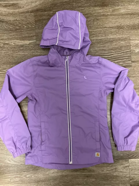 Carhartt Rain Jacket Youth Girls Purple Size 9-10 Full Zip Nylon Hooded