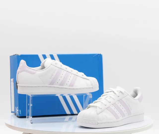 Adidas Ladies Uk 4 Eu 36 2/3 White Pink Leather Superstar Bold Girls Trainers Gr