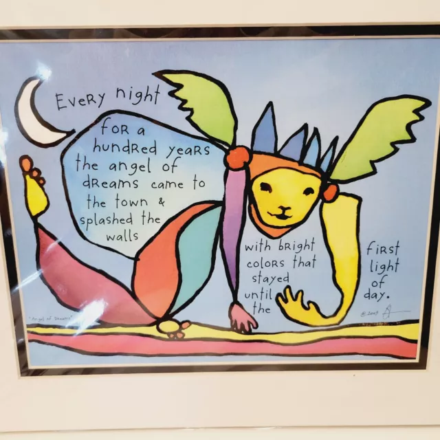 Colorful Story People Signed Brian Andreas 2009 Matted Print ANGEL OF DREAMS