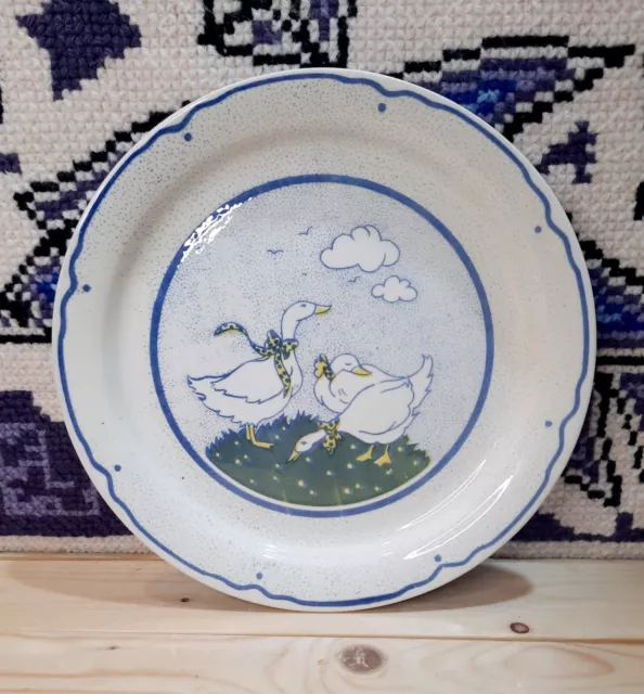 EIT English Ironstone Dinner Plates X4 Tableware Geese Ducks Pattern Vintage