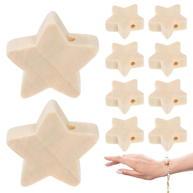 50 Pcs Wooden Stars Beads Pendants Christmas Loose Craft Bead Pentagram Child