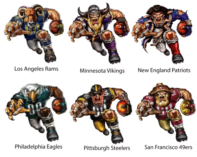 Rams Vikings Patriots Eagles Steelers 49ers Mascot NFL Football Decal Sticker
