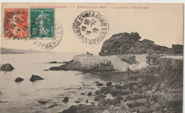 1918.Carte Postale.pyrenees Orientales.banyuls Sur Mer La Jetee Et L'ile Grosse