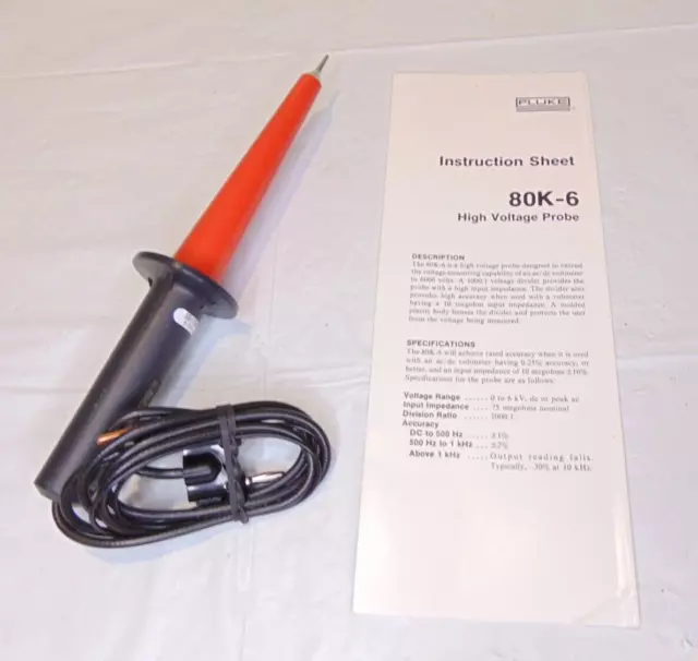Fluke 80K-6 High Voltage HV Probe for Use with Fluke Multimeters & Others #18