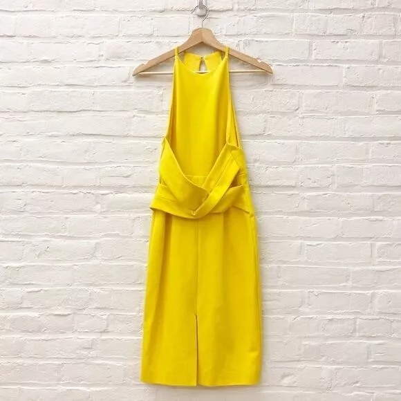 Lavish Alice || Wrap Front Plunge Open Back Detail Midi Dress Canary Yellow 4