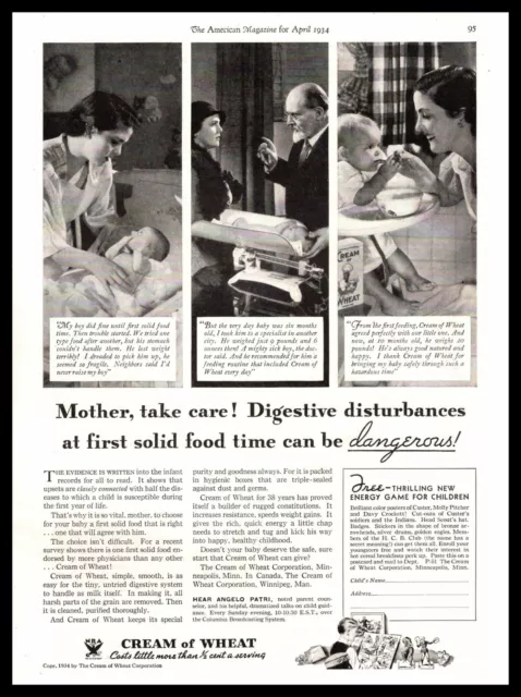 1934 Cream Of Wheat Cereal "Digestive Distubances Can Be Dangerous!" Print Ad