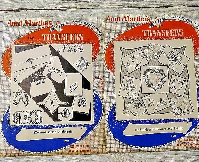 2 patrones de transferencia bordado de hierro caliente tía Martha's 3448 y 9240
