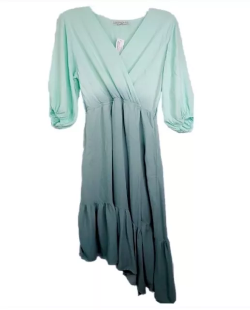 Young Fabulous & Broke Dip Dye Ombre Blue Poof Sleeve Dress Women's Size Small S