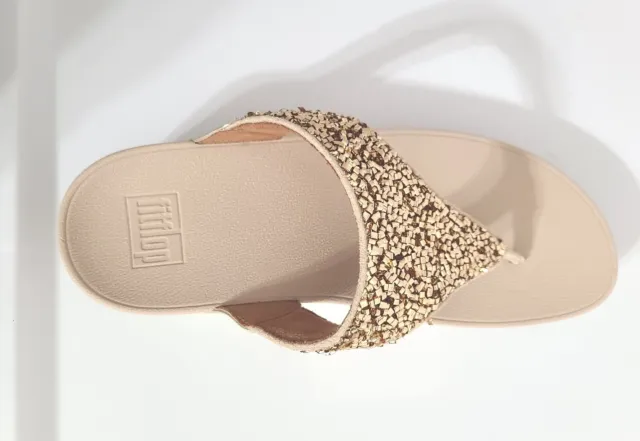 FitFlop Lulu Shimmer Foil Toe-Post Sandal-Gold-Size US 10-EU 42-NEW In BOX 3