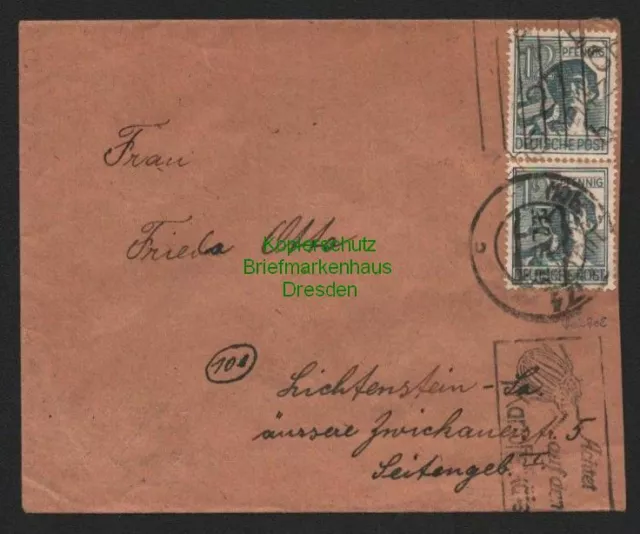 h5962 SBZ Handstempel Bezirk 27 Chemnitz b Brief 2x 12 Pfg. nach Lichtenstein