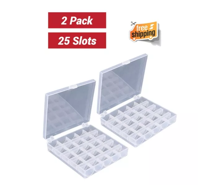 Paquete de 2 25 ranuras bobinas vacías caja de carretes, caja de almacenamiento de plástico artesanal para coser