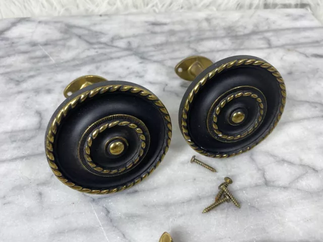 Vintage Brass Curtain Tiebacks Drapery Hardware Circular Set Of 2 Rope Black