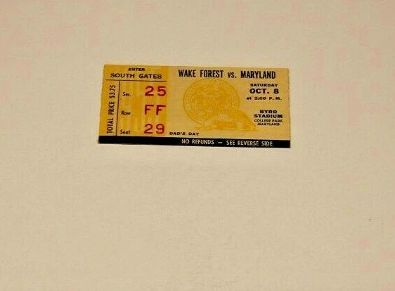 1955 Maryland Terps Vs Wake Forest Ncaa Football Ticket Stub Rare Good Condition
