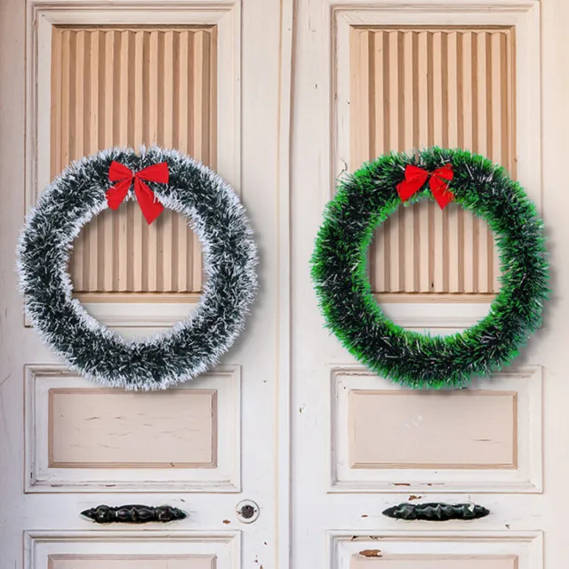fr Christmas Wreath Durable 25/30CM Hanging Garland Plastic Xmas Holiday Decorat