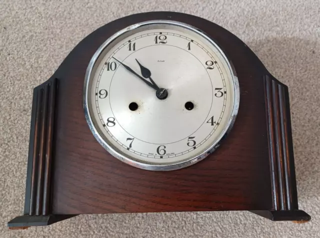Vintage wooden striking mantle clock Smith Enfield no glass  for restoration