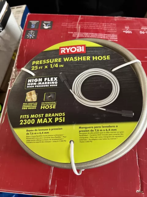 RYOBI 1/4 In. X 25 Ft. 2,300 PSI Pressure Washer Replacement Hose & Durable