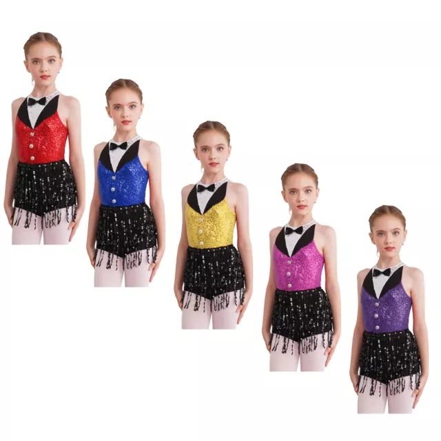 Kids Girls Dancewear One-Piece Dance Dress Halloween Leotard Sleeveless Romper 3