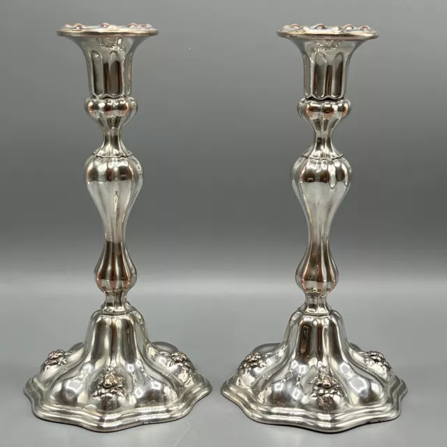 Pair Antique Silver Plated Candlesticks Art Nouveau English Quality on Copper