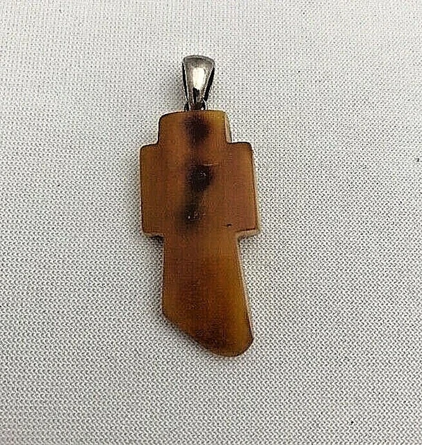 Sterling Silver .925 ~ Natural Baltic Amber ~ 3/4" x 2" Cross ~ Pendant ~ Charm