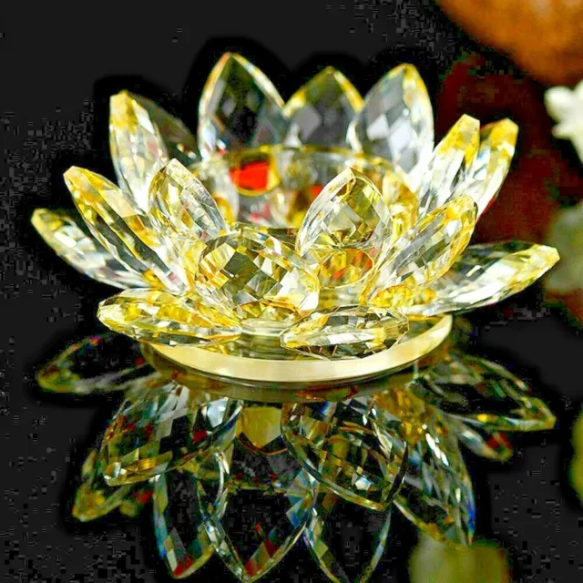 Large Gold/Yellow Crystal Lotus Flower Ornament With Gift Box  Crystocraft Home