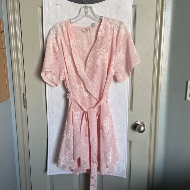 VTG Victoria's Secret Satin Slip robe set gown  Pink M Gold Label pajama