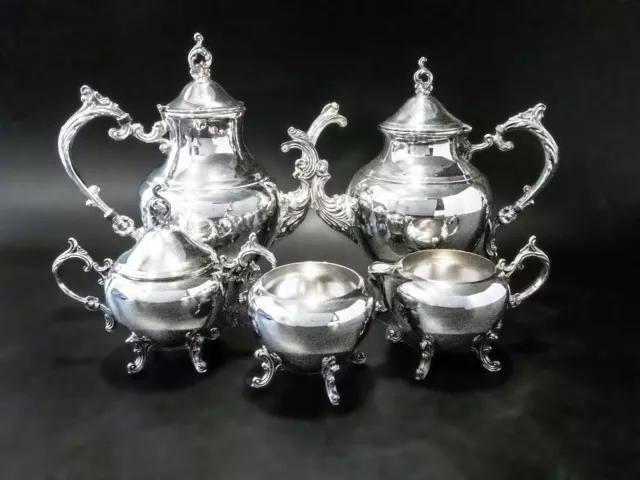 Vintage Silver Plate Tea Set Coffee Service Hibiscus FB Rogers 1960