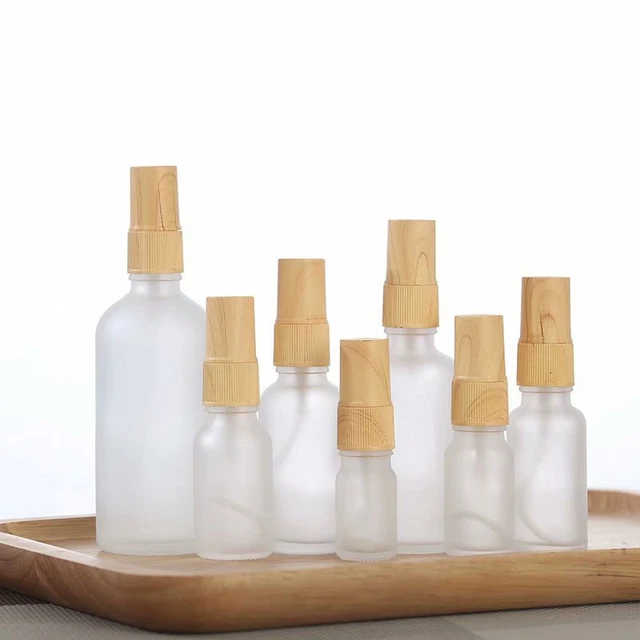Wood Frosted Glass Spray Bottle Pump Liquid Sprayer Fine Mist Refillable Bott ql