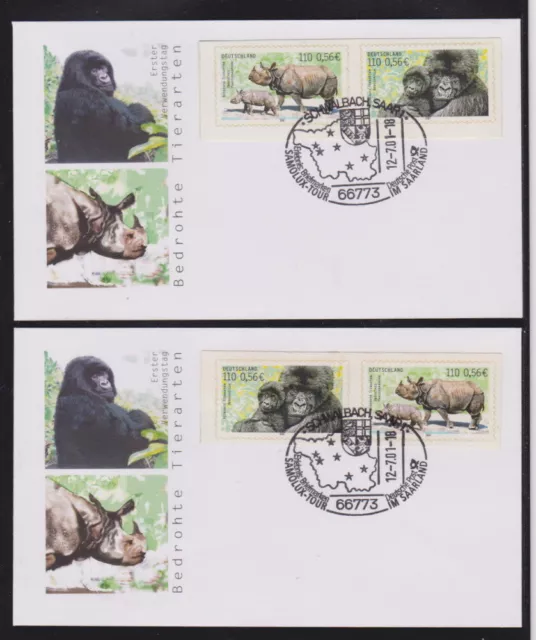 BRD 2001 Bedrohte Tierarten 4 FDC mit Zusammendrucke aus MH 44