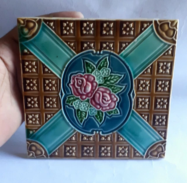 Rare Old Ceramic Flowers Tiles Porcelain Vintage Art Made  Japan M.s. Tiles Wors