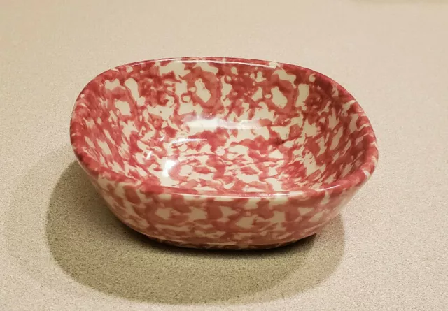 Vintage Cranberry Pink Roseville 4 1/4" Spongeware Pottery Dish