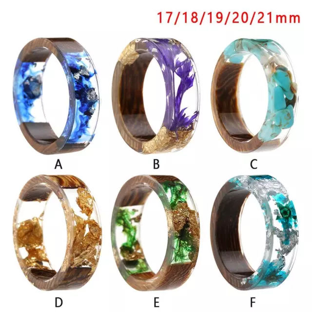 New Handmade Jewelry Novelty Flower Resin Ring Plants Inside Wooden Band Ring