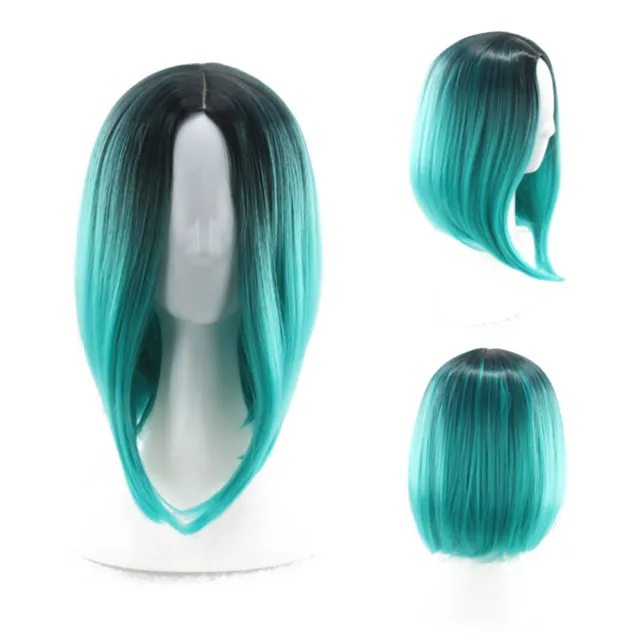 Womens Bob Wig Gradient Color Cosplay Synthetic Hair Wig Short Straight Wigs