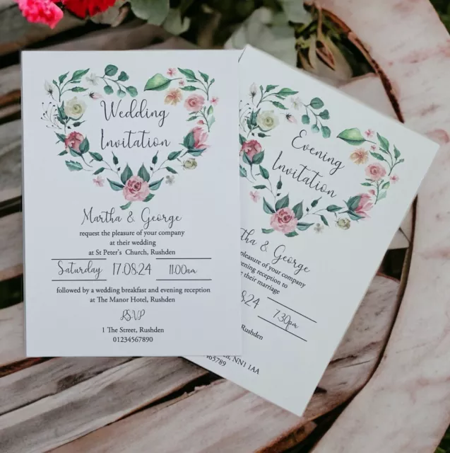 10 Wedding Invitations / Evening Reception Invites with Envelopes Pink Floral