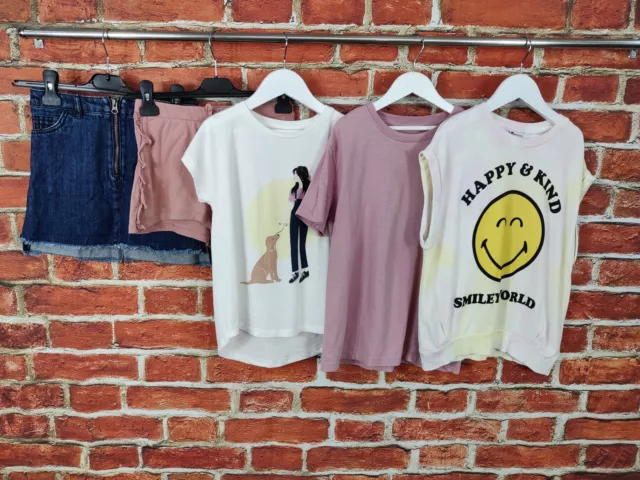 PACCHETTO RAGAZZE ETÀ 8-9 ANNI NEXT ZARA ecc PANTALONCINI GONNA TOP T-SHIRT SMILEY 134CM