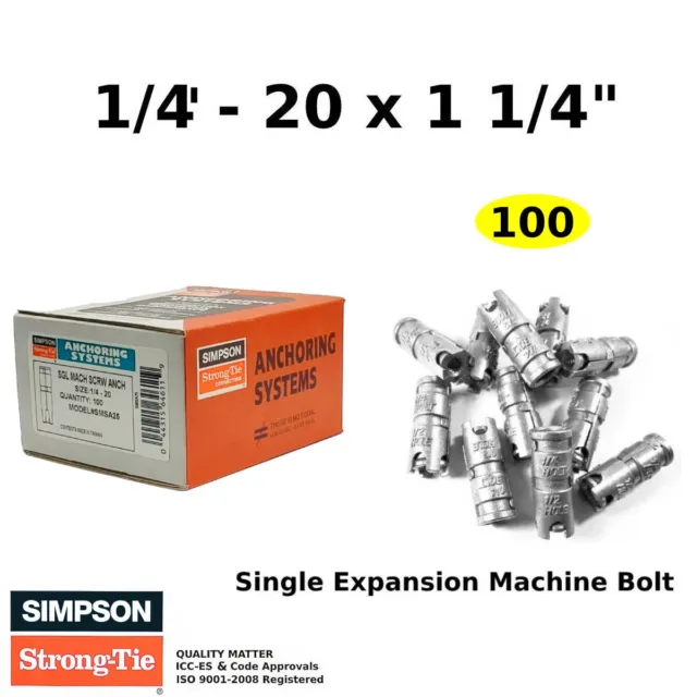 Machine Bolt Anchor 1/4”- 20 x 1 1/4" Single Expansion Simpson Strong Tie 100/B