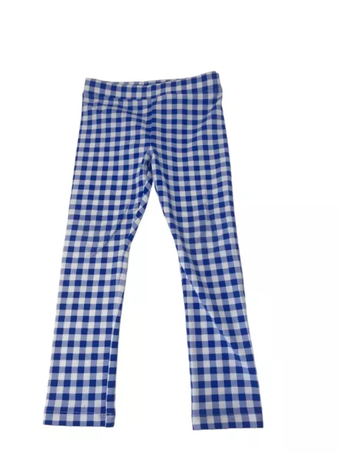 J Crew Crewcuts Full Length Leggings Blue White Gingham Plaid Stretch Girls 4