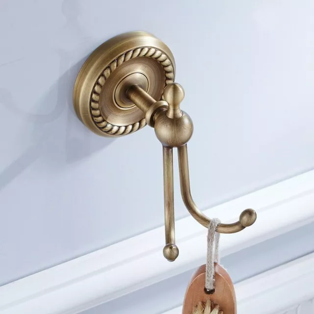 Antique Brass Wall Mounted Coat Cloth Hat Double Hook Rack Hanger Holder QD1776