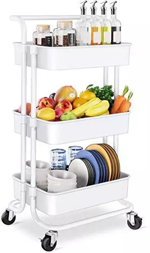 Storage Trolley Cart - 3 Tier Rolling Utility Organizer Rack, Craft Art Cart,