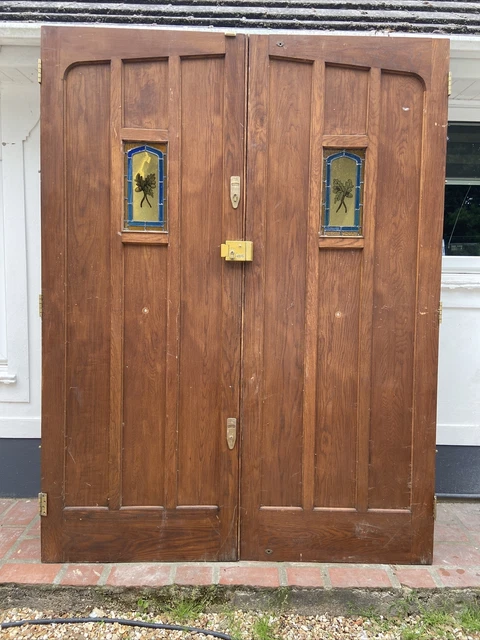 Huge Solid Oak Manor Front Doors Old Period Wood Antique Reclaim Stained Glass 8