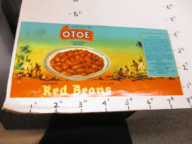 OTOE red beans American Indians 1930s metal tin can food paper label