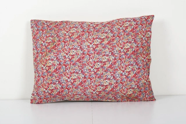 Old Textile Trade Cloth Pillow, Vintage Floral Roller Print Bedding Cushion