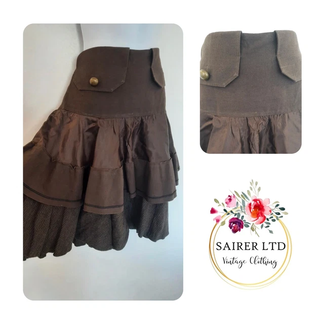 Vintage Skirt Size 10 12 Brown Knee Length Ruffle Retro DEFECT Line Dance 90s
