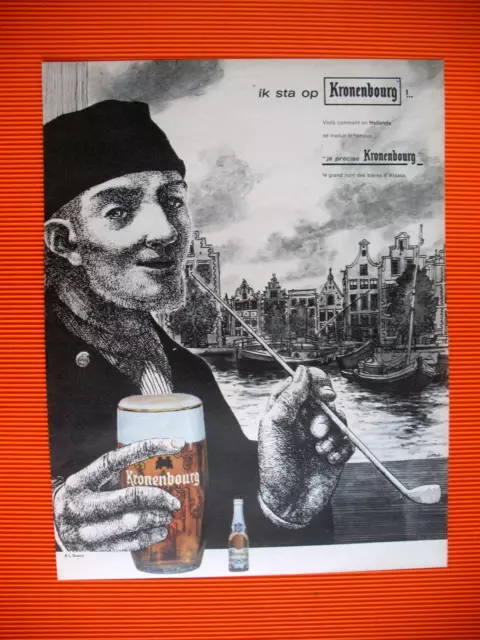Publicite De Presse Kronenbourg Biere D'alsace Hollande Amsterdam Ad 1962