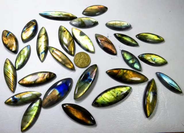 NATURAL GOLDEN FLASH LABRADORITE CABOCHON 1380 Cts/ 26 Pcs MARQUISE GEMSTONE LOT