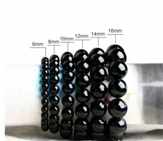 6/8/10/12/14mm Natural Black Agate Onyx Gemstone Elastic Bracelet Bangle 7.5''