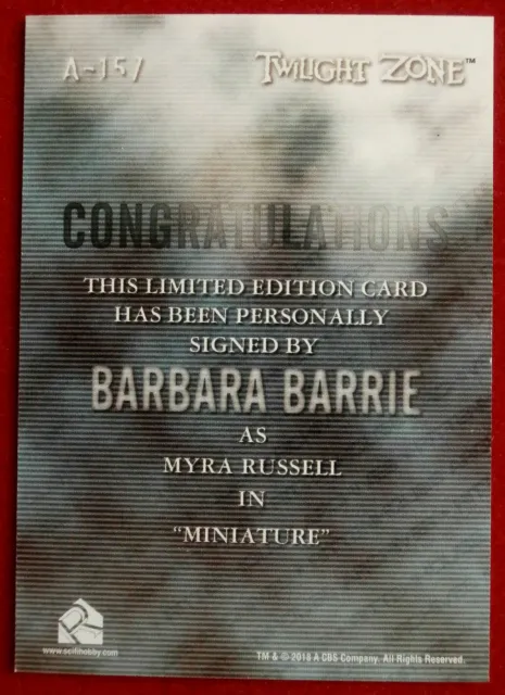 TWILIGHT ZONE - BARBARA BARRIE - Hand-Signed Autograph Card - LIMITED EDITION 2