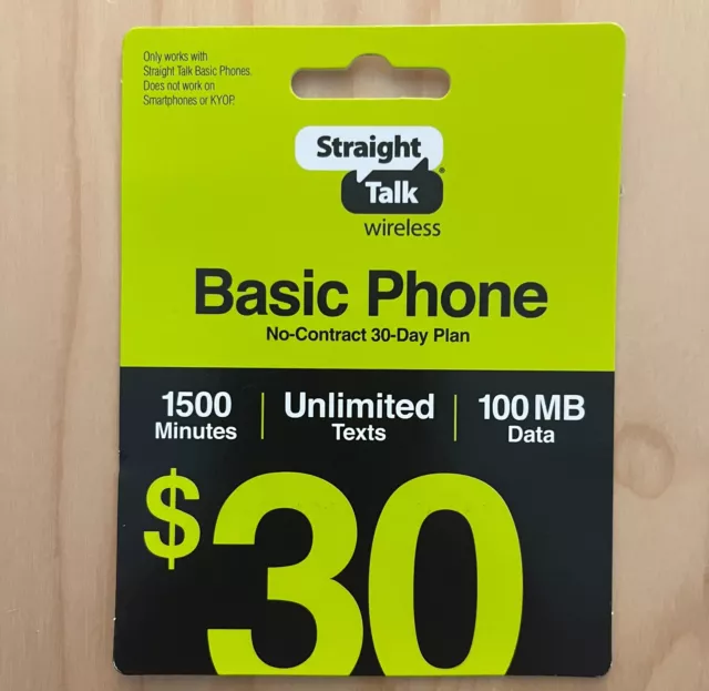 Straight Talk Wireless $30 Basic Phone talk and text plan 30 day Plan