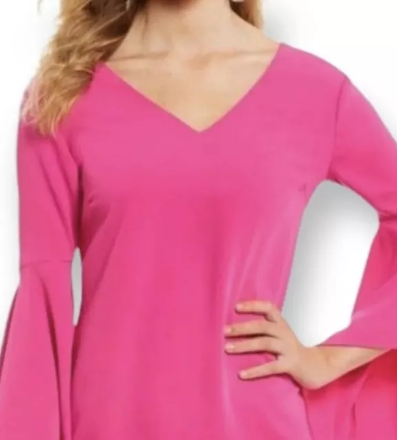 Trina Turk Fusia Pink Back Tie Midi Shift Women’s Dress  Bell Sleeves Sz XS NWT